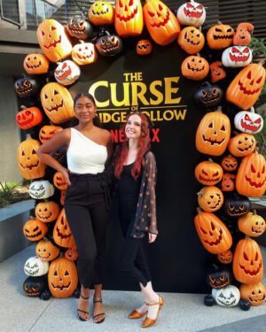 Kyra Elise Gardner Instagram - Any time I get to work with @marlonwayans it’s a good day 💜 Watch me (well, not ME, but rather me as a 6 foot zombie man) get decapitated in this delightfully wholesome Halloween family movie dropping next week on @netflix 10/14! 🎃 #curseofbridgehollow #marlonwayans #netflix #halloween #spookyseason