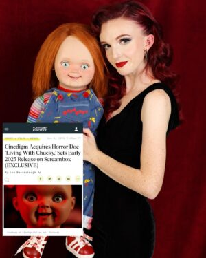 Kyra Elise Gardner Instagram - I’ve sold my first feature, “Living With Chucky”!! 🎉 I’m so thrilled you all will get to see what I’ve been working on for the past 3 years but has really been 34 years in the making. A labor of love I couldn’t have done without the help of friends, family, and the time of #BradDourif , @realdonmancini @fionadourif @jennifertilly @boydbilly @tonygardner @alex_vincent @christineelisemccarthy & so many more. Thank you all for making this possible, and to the Chucky fans who’ve continued to show love & support for their favorite killer doll over the past 3 decades ❤️