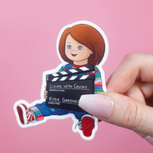 Kyra Elise Gardner Instagram - Took me long enough. Living With Chucky merch is now available! We have posters, cute stickers (made by the wonderful @avemonsters), buttons and handmade prints! This is my first online store so bare with me as I navigate the kinks y’all ❤️ The link to the shop (which will also be my podcast shop!) is in my bio! 🔪 #chucky #livingwithchucky #horrormerch #indiefilmmaker