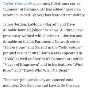 LaMonica Garrett Instagram - Swipe ⬅️ Grateful for a whole Lotta things. Joining this amazing cast, staying in the #taylorsheridan & @paramountplus family, & living out my dreams doing what I love just to name a few. #godsgrace 🙏🏾❤️
@zoesaldana @jillwagner @laysladeo 💪🏾💪🏾
#paramountplus @1883official @yellowstone 
#1883TV #yellowstonetv #lioness 🔥🔥🔥
📸 Credit: @bobbyquillard ✊🏾