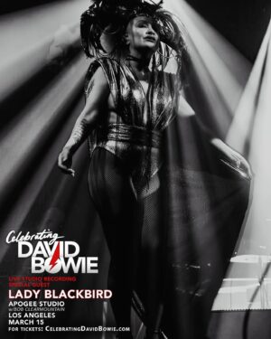 Lady Blackbird Instagram - SPECIAL GUEST REVEAL:
LADY BLACKBIRD
Lady Blackbird’s journey unfolds like a poignant melody, as encapsulated in the soulful lyrics of Nina Simone’s “Blackbird.” The past two years have witnessed her inadvertently becoming a revolutionary soundtrack while achieving the distinction of releasing one of 2021’s most critically acclaimed debut albums, “Black Acid Soul.”M The deluxe 2022 re-release, featuring 11 new tracks and remixes by notable artists, solidified her standing in modern music. Lady Blackbird’s performances on various platforms, including Jools Holland and BBC2 Piano Room, added to her breakout success. 

Lady Blackbird’s journey also includes collaborations with Moby, Goldie, Jamie Cullum, and others, showcasing her diverse musical range. Her live performances garnered acclaim in cities worldwide, and she continues to contribute to various projects, such as covering iconic songs and participating in advertising campaigns. Currently, she is in the process of recording her second album, slated for an early 2024 release.

CELEBRATING DAVID BOWIE LIVE IN STUDIO PERFORMANCE
Apogee Studio w/Bob Clearmountain
Santa Monica, CA
March 15, 2024
For ticket link, visit:  CelebratingDavidBowie.com

#BowieForever #davidbowie #bowie2023 #davidbowieforever #bowie #heroes #ladyblackbird #adrianbelew #kingcrimson #scrotemusic #apogee #bobclearmountain