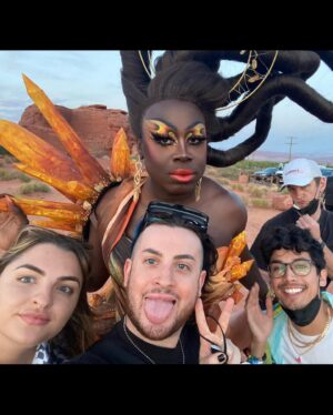 Laila McQueen Instagram - Last weeks stop on @werehere brought us to St George Utah, where we had one of my personal favorite entrance looks. 
The directive was mimic the organic nature of where we would be shooting and I’m just obsessed with what the whole team did to achieve this entire look. Very proud of all of us <3
-
The makeup I did is heavily inspired by the incomparable talents of @naezrahlooks - Truly one of the best makeup artist out there and have been in complete awe of their mind and work for years. 
Hair @wigsandgrace 
Outfit @realdominocouture