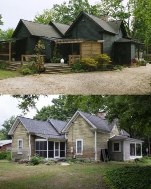 Lane Toran Instagram - Backside before/after 🌑
.
.
.
.
#remodel #renovation #beforeafter #blackhouse #blackhouses #remodelista #apartmenttherapy #altbau #solebich #archdaily