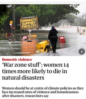 Larissa Waters Instagram - Women’s Environmental Leadership Australia has found that women are 14 times more likely to die in a natural disaster and account for 80% of people displaced in the aftermath. 

Not only that, women face an increased risk of gendered violence in the aftermath of natural disaster. Climate action is a feminist issue, and we need to treat it as one! 

Full article @guardianaustralia
