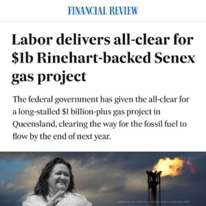 Larissa Waters Instagram - Nine gas projects. Five coal projects. 

That’s how many fossil fuel projects have been approved since the Albanese Government came to office. 

The International Energy Agency has said no new coal, oil and gas projects can be built in order to reach net zero by 2050. 

But Labor care more about lining the pockets of billionaires like Gina Rinehart and the fossil fuel CEOs.