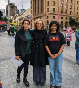Larissa Waters Instagram - This morning I had the honour to speak alongside Zahra and Vashini at a rally to stop Labor's Deportation and Entry Ban Bill.

Labor’s proposed bill is worse than anything we saw under the Morrison government. If passed it will violate our international human rights obligations, rip families apart and whip up racism around the country.

In a country like Australia, we should be proud of multicultural and migrant communities. The Greens will always fight for human rights and for permanent protection for all refugees.

We need Labor to know that racism won't win them votes at the next election. Please make your voice heard and sign the petition in my stories.