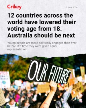 Larissa Waters Instagram - UK Labour is considering a move to lower the voting age, it's time Australian Labor got on board with the campaign to lower it in Australia too! 

Young people deserve a say in the decisions affecting their future. 16 and 17 year olds can drive, work, pay tax. So why not vote?
