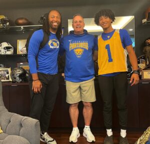 Larry Fitzgerald Jr. Instagram - It was great to be back on the @Pittofficial campus this weekend with my son, @devinfitzgerald111. Seeing him excel at what he is passionate about is surreal. I’m incredibly proud of him for earning what he’s worked so hard for and loves.

I especially enjoyed walking around campus with him and reminiscing about my college experience. 

Thank you to my guy @AaronDonald99, as well as @coachduzzpittfb, Coach Walt Harris, Chris Lasala, JD Brookhart, and so many others for always making me feel at home. I’m deeply grateful for your unwavering  support over the years.