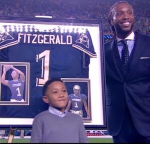 Larry Fitzgerald Jr. Instagram - It was great to be back on the @Pittofficial campus this weekend with my son, @devinfitzgerald111. Seeing him excel at what he is passionate about is surreal. I’m incredibly proud of him for earning what he’s worked so hard for and loves.

I especially enjoyed walking around campus with him and reminiscing about my college experience. 

Thank you to my guy @AaronDonald99, as well as @coachduzzpittfb, Coach Walt Harris, Chris Lasala, JD Brookhart, and so many others for always making me feel at home. I’m deeply grateful for your unwavering  support over the years.