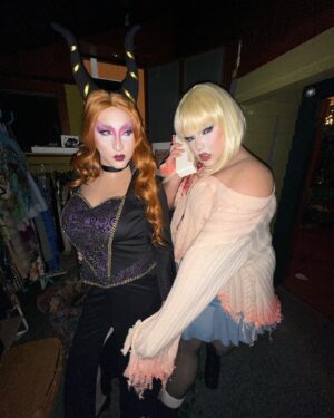 Larry Saperstein Instagram - hot girl autumn (halloweekend nite 2) 🍂💋
.
💄: @stephsstories 
👗: @jacobbellotti 
.
#drag #maleficent #halloweekend