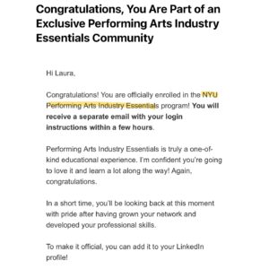Laura Aleman Instagram - La vida tiene una manera de cerrar ciclos. 🌟 Gracias al programa de becas de Yellowbrick , tengo la gran dicha de inscribirme en las certificaciones de Film/TV Industry Essentials y Performing Arts Industry essentials de @nyuniversity ! 🎬✨

Cuando estaba en escuela superior, adquirí una beca para estudiar coreografía en NYU, pero múltiples cirugías cardíacas me impidieron seguir ese sueño. Mi corazón necesitaba cumplir una educación en la escuela de mis sueños. 

Desde la pandemia, aunque he hecho al menos 1-2 películas al año, mi carrera se sentía estancada. Empezar de nuevo con estos cursos me da la oportunidad de reconstruir la confianza en mis capacidades, aprender cosas nuevas y fortalecer mi pasión por la industria. Agradecida a mi mamá y abuela por enseñarme que invertir en educación es el mejor regalo que puedo hacer por mí misma.💖

Life has a way of bringing us full circle. 🌟 Thanks to Yellowbrick’s scholarship program, I’m thrilled to enroll in NYU’s Film & TV and Performing Arts Industry essentials certifications! 🎬✨

I was originally awarded an NYU scholarship for choreography after high school, but multiple heart surgeries kept me from pursuing that dream. My heart needed to fulfill an education of some sort at my dream school. 

Since the pandemic, although I have done at least  1-2 movies a year, my career felt stagnant. Starting over with these courses gives me a chance to rebuild my confidence, learn new things, and strengthen my passion for the industry. Grateful to my mom and grandma for teaching me that investing in education is the best gift to myself. 💖