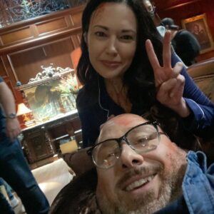 Laura Mennell Instagram - In honour of #DangerousGame’s release, I’ll share behind the scenes photos of some wonderful folks I got to work with. 

Also, it was great teaming up with #Loudermilk castmate, @willsasso again, who this time plays my onscreen hubby. 

These snapshots are a touch smilier than what you’ll see of us on camera  in this gory show.  Pictured are Will, @meganlcharp (my tv daughter), @kaya_coleman_, and @mcnamara6262 (our director). 

PS Shout out to @fc__mua #💇🏻‍♀️, @alicia.ohana  #💄, and @thetaeffect /Tibor Farkas #🩸for making me up as Marie! Xo

Don’t forget to stream #dagerousgamemovie on @paramountmovies 
@sp_media_group 
.
.
.
.
.
.
#lauramennell #behindthescenes #scarymovie #horrorshow #edgeofyourseat #scream #halloween #actress #vancouverfilm #paramountplus #willsasso #kayacoleman #megancharpentier #fakeblood #screamqueens #halloweenmovie #newreleases #actorslife #moviemagic #gore #thriller #whodoneit #boardgamemovienight