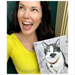 Laura Mennell Instagram - Hey?! Wanna help out a FANTASTIC cause?!!! The Kidney Foundation is once again doing their annual @brushofhope celebrity auction.  Help raise funds for a worthy cause, by bidding on paintings and memorabilia. 
This year, my piece is is titled “Ceçi N’est Pas Un Chat.” It’s of my usual muse, my cat, Louie. 
If you want to take this piece home, or check out other artwork to bid on, the link is in my bio.
Auction ends November 10th. Happy bidding! Xo 
.
.
.
.
.
.
.
.
#cecinestpasunchat #lauramennell #brushofhope  #celebrityauction #catart #cecinestpasunepipe #catsofinstagram #browneyedgirl #actorsandtheircats #canadianactor #autograph #projectbluebook #maninthehighcastle #loudermilk #batwoman #vanhelsing #watchmen #mimihynek  #evelynrhyme #enigma #batwomanfans #projectbluebookfans #vancouverfilmindustry #actorslife #paris #eiffeltower #parislovers #mappainting #mapofparis