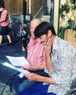 Laurent Kerusoré Instagram - Complicité de tournage. Quel bonheur! #ilovemyjob #acteur #pblv #michelcordes #mistral #marci #pereetfils
