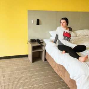 Laurie Penny Instagram - Caption Competition: Quarantine Edition (day 8 of Sydney hotel room quarantine, featuring REAL YELLOW WALLPAPER)
