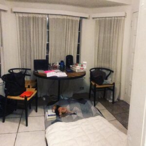 Laurie Penny Instagram - Double quarantine update: bedbugs inside, Corona outside. Currently sleeping on some binbags under a tablecloth for a few hours. Decontamination Station in the kitchen/porch. It’s all very extra!