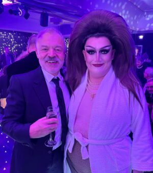 Lawrence Chaney Instagram - LANA DEL GAY! 🌈 A great night was had hosting backstage at @baftascotland 🏴󠁧󠁢󠁳󠁣󠁴󠁿

Afterwards though, I couldn’t sit in this dress so I had to change into a hotel robe that didn’t fit me 😂

Hair by @benjaminpaulhair 
Jewellery @viviennewestwood 
Dress by @mrmakonam

Photos by Euan Cherry and Carlo Paloni
