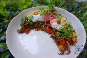 Lawrence Duran Instagram - Carnitas Hash
Carnitas/ Chorizo/ Baby potatoes/ Onion/ Roasted poblano/ Poached eggs/ Cilantro Jalapeño hollandaise/ Pickled onions/ Pickled Fresno’s/ Cotija/ Micro cilantro 
.
.
.
.
.
.
.
.
.
#Breakfast #Carnitas #Hash #FunFood #MexicanFood #PicOfTheDay #ChefLife #PrivateChef #WahlbergChef #Family #Blessed