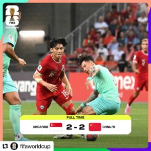 Lee Hsien Loong Instagram - Our Lions displayed fighting spirit and grit last night, at the @fifaworldcup Qualifiers at the National Stadium. Playing against China, they came back from two goals down to draw 2-2.

Well done to the team and coach Tsutomu Ogura! Every effort counts, so keep working hard and continue flying the flag high. All the best for your upcoming match with China again in Tianjin on Tuesday. – LHL