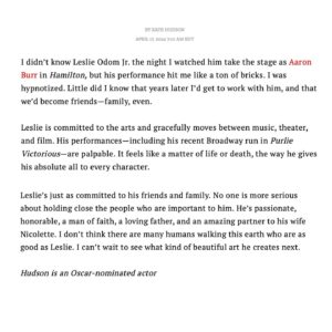Leslie Odom Jr. Instagram - TIME’s list of the 100 Most Influential People in the world is out. Totally knocked out to be included.