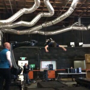 Levi Miller Instagram - Doing somersaults for @wrinkleintime stunt training on the Kuka arm, brings back memories from #Pan 😊