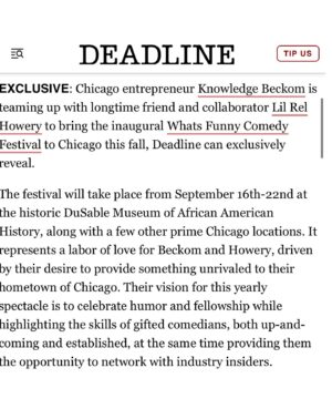 Lil Rel Howery Instagram - Very excited to finally announce the amazing news that me and the my friend/partner and man who helped me make my career dreams come true @knowledgebeckom will be bringing the first year of our comedy festival to Chicago. That’s right get ready for the @whatsfunnycomedy festival in Chicago. This is going to be so exciting. As a comedian who’s been in the game 20 years plus it’s important for me to do this and showcase rising and great comedic talent in the comedy world. Also we will be honoring the woman that also truly invested in me and so many comedians the legendary comedy club owner of Jokes and Notes Comedy Club @lindseymaryella … It’s going to be great line ups mixed with your favorites and rising stars. Then I’m closing out the festival by self producing my next special which I’m excited to do in my hometown and at one of the first theaters I ever headlined at the historic @dusablemuseum … Tickets Go On Sale July 8th and to sign up to our mailing list as shows and panels are released sign up at www. whatsfunnycomedyfestival.com also For sponsorship opportunities email: sponsorships@whatsfunnycomedyfestival.com #WhatsFunnyComedyFestival
