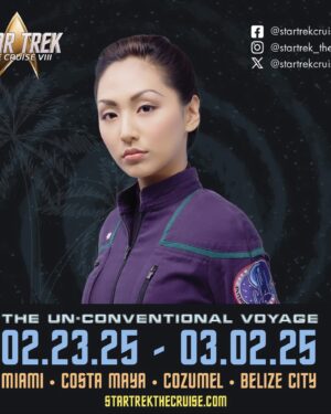 Linda Park Instagram - I’m going on my first cruise with @startrek_thecruise 🚢🌿 Join me and incredible group of Trek actors from Feb 23rd to March 2nd. Stopping in Costa Maya, Cozumel Mexico and Belize City! Nos Vamos! 🖖💚💚