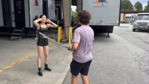 Linden Ashby Instagram - Amy and Vince being Amy and Vince. Lol, All day, all night, I got tired just watching them! And no, it’s not a real sword! @vincemattis @vincemattis #TeenWolfMovie #paramountplus