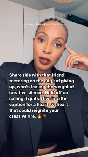 Lisa Berry Instagram - If your inner critic’s voice has grown too loud lately, this is for you. Start with a whisper of self-compassion—it’s time to be your own coach, full of love and respect. As creatives, we might feel like we don’t have much control, but remember, our thoughts, actions, and emotions are ours to shape. 

Like this post if it speaks to you, as a nod to your own creative journey. 🫶🏾

In those silent moments, when gigs aren’t lining up, it’s not emptiness—it’s space. Space to nurture gratitude, to listen, to grow. Let’s turn down the volume on doubt and tune into the wisdom within. Whether it’s in the stories you tell, the characters you bring to life, or the new paths you carve out, honor that curious, brave soul who stepped into this world of creation. 

And if you’ve made it this far, still reading, show a little love, double-tap. It’s not just a like—it’s a high-five to your resilience.

Remember, our creativity ebbs and flows, but it’s never lost. It waits, patiently, for us to return with a renewed sense of purpose and play. Trust the lulls, they’re as much a part of the process as the peaks. And when the call comes, step into it with all the gusto of your first yes—and the wisdom of when to say no. 

To anyone teetering on the brink, hold on. 

Drop a ❤️ below as a pledge to keep going, to move with the seasons, and to create with courage. 

Your art, your voice, your story—they matter. Keep going. That heartbeat? It’s the rhythm of your art, waiting to dance once more. ❤️

#watchuswin #lisaberry #coachforcreatives #keepgoing #keepgrowing