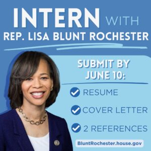 Lisa Blunt Rochester Instagram - Exciting news for Delaware students - my office is now accepting internship applications for Fall 2024!

The deadline to apply is Monday, June 10th by COB. For more information on how to apply, please visit my website at bluntrochester.house.gov.
