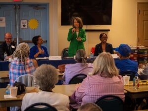 Lisa Blunt Rochester Instagram - Seniors are seeing lower health care & prescription drug costs thanks to the Inflation Reduction Act we passed last Congress.

Proud to be w/ Centers for Medicare & Medicaid Services Administrator Chiquita Brooks-LaSure, @westsidehealth, & @aarpdelaware at the Wilmington Senior Center today to spread the word about these cost-saving benefits.

The IRA capped the cost of insulin at $35/month, reduced prescription drug costs, made recommended vaccines free & gave Medicare the power to negotiate the price of prescription drugs.

Bottom line - it's making health care more affordable & putting $$$ back in people's pockets.