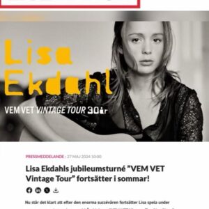 Lisa Ekdahl Instagram - Vem vet vintage tour rullar vidare in i sommaren! 
Swipa för info och smickrande text som jag är glad för ha ha! Tack!
Ska bli så fint att spela och fira under bar himmel.
Jag spelar ALLA låtar från debuten för att fira 30 år.
Och massa andra låtar såklart.
Kom kom kom.
Länk till biljetter i bion.
@livenationswe @mathiasblomdahl @pontusgillgren @andreasnordell @danielgahrton