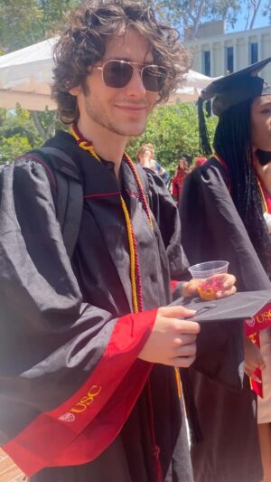 Lisa LoCicero Instagram - Mortar board as a cocktail tray..! @lukas.jann … proud doesn’t come close.. funny, smart, talented..and most of all radically kind♥️ Welcome to the world!! #USC #graduste #bfadrama