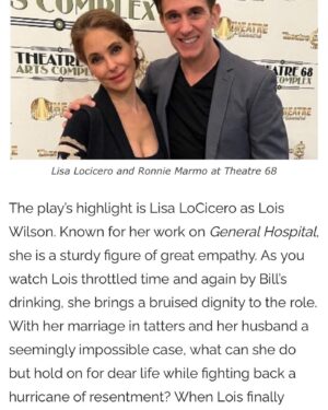 Lisa LoCicero Instagram - Proud of this show, this lovely mention and my beautiful cast mates.. We ended last night, and the emotion in the Q&A (and after each performance) from people who cite this play as a major part of their sobriety.. is humbling.. #absolutehumility #theater68 #alchoholicsanonymous #alanon #theater 🙏🏽🙏🏽🙏🏽