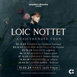 Loïc Nottet Instagram - J’arrive chez vous 🤍

Qui dit nouvel album dit… nouvelle tournée !

Vous êtes tellement nombreux à me demander de venir proche de chez vous en concert … j’espère que c’est chose faite maintenant 🤩

Quel bonheur de pouvoir ENFIN vous annoncer quelques dates de notre ADDICTOCRATE TOUR 🎤 

Je suis tellement excité et impatient de venir vous présenter ce tout nouveau show !! 

Je compte sur vous pour mettre le feu 🔥🔥