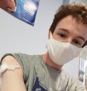 Louis Hynes Instagram - It's "grab a jab" weekend in the UK.  Anyone 18  can head to select vaccine centres with no appointment and get vaccinated against COVID. 
.
.
On a side note, I am so happy to have this first jab.  It feels like a huge weight has been somewhat alleviated.  Thanks to @jeffbezos new microchip, I will never get lost again!