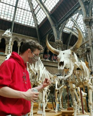 Louis Hynes Instagram - talking politics with a skeleton.  #voteforoscaridle