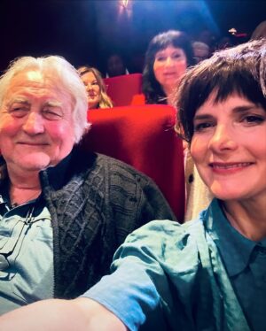 Louise Brealey Instagram - April. The rain it raineth every bloody day. 

Ft. Gilbert, dad watching Chuck Chuck Baby, me watching my pal Katie Arnstein’s beautiful play and me wearing silly glasses with @janismpugh. 

Plus (unseen), I swore a lot doing weights in the gym (🩷 Lex @fitforuk), watched @ferdosnandos be amazing in The (wonderful) Comeuppance twice, binged One Day and ached for long ago and worked on my American “r”s.
Also! Such Brave Girls got a BAFTA and Dolly passed her MOT (💚💚@dhcommercialrepairers).