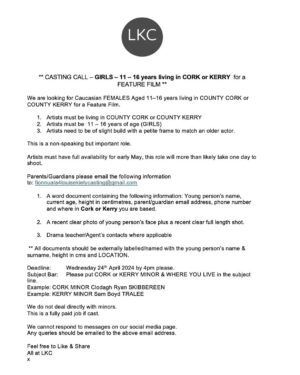 Louise Kiely Instagram - #CastingCall - GIRL 11 - 16 - Living in Cork or Kerry for a Feature Film 🎥💚