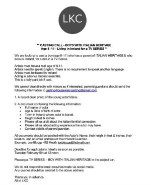 Louise Kiely Instagram - #CastingCall - Boys 8 - 11 who are living in Ireland of Italian Heritage 🩶