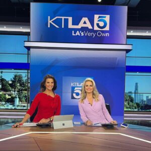 Lu Parker Instagram - Leaning in… on our brand new @ktla5news set with @courtneyfriel 

It’s been a 9 weeks renovation & now we are revealing the beautiful high-tech studio today. (No more temporary set!) 

Thanks for your continued viewership, support & encouragement. 💜

#ktla #newset  #behindthescenes #exciting #losangeles #mydayinla #latimes #tvnews #newsanchor #womeninnews #women #ktlanews #5