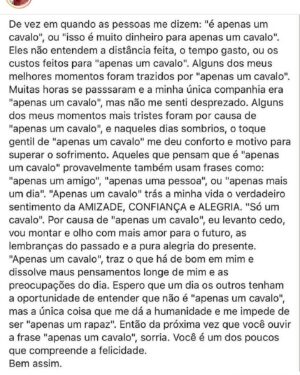 Luca Ferrari Instagram - O verdadeiro sentido de AMIZADE,CONFIANÇA E ALEGRIA! Esse é o meu cavalo . #gratidao #companheiro