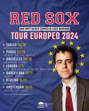 Luca Ravenna Instagram - Fotoracconto dell’ultimo mese
1. “Ma che cazzo ce vai a fa dal Papa” - disse @giorgiomontanini77 
2. ⁠Il papa vero mi ha chiamato e mi ha detto: “Sono Giorgio Montanini”
3. ⁠It’s coming Europe - biglietti Red Sox disponibili 
4. ⁠Il tour eccolo qui
5. La partita del torneo @matberrettini @janniksin @effe7effe 
6. ⁠@videocittà con il Ricardo Villalobos della stand up comedy 
7. Dimmi che colazione fai e ti dico chi sei
8. ⁠50 sfumature di Tu Madre (2014/2024)