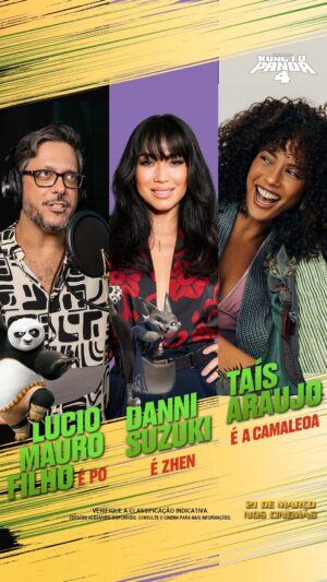 Lúcio Mauro Filho Instagram - #KungFuPanda4 chega dia 21/03 nos cinemas, e temos um comunicado a fazer 👀⚠️

@luciomaurofilhooficial embarca novamente nessa nova aventura dando voz ao nosso amado Po e, somando ao time, damos boas-vindas a @taisdeverdade que dará voz A Camaleoa e @danisuzuki dando voz a Zhen! Quem mais está contando os dias pra esse lançamento? 🙌🏼