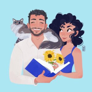 Lucy Luna Instagram - My mega-talented friend @andie.esquivel turned us into a cartoon! 🥹😍 To see more of her illustrations go to her professional page here 👉🏼 @wacom.and.wine! 💙 and yes, you can get your own, just DM her for info. 🌻