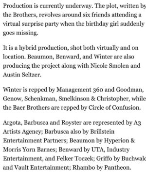 Luke Benward Instagram - Annnd we made it!! Congrats to @thethirdlilbaer and @branbaer for navigating us to the end of our principal production! I have loved every second of this process with y’all. 
@arielwinter @ashleyargota9 @khylinrhambo @kararoyster @jackgriffo @briellebarbusca @sterlingbeaumon thank you for lending your talents to this out of the box movie. I think we made something special. 
@nicolesmolen thank you for being god on earth and making this ship run so smoothly! You are the ultimate jack of all trades. 
@bengoodman_dp and @austin_azurelah you are geniuses! The ingenuity and care for the craft was the factor that made this movie possible. Thank you for you dedication and brilliance. 
And to my momma @kendabenward who came in KILLED set design, a job she had never done before, thank you. ❤️ I love you so much! 

What a time!! Making movies with my fraaaanndsss! 2020 never looked so good!