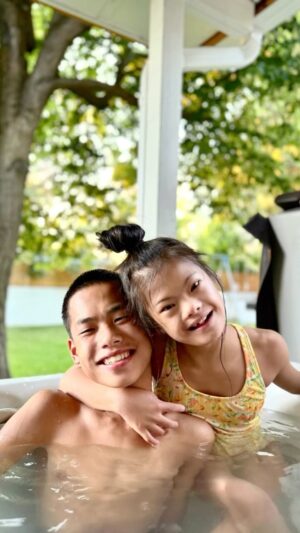 Luke Caldwell Instagram - It’s not always easy to find activities we can ALL do together as a big family. Our absolute favorite thing this year has to be our new @calderaspas 🤍 I love the conversation, connection, and relaxation we have been able to have. What are some of your favorite things to do as a family? #family #hottubtime #calderaspas #thecaldwells #bigfamily #love #hottubhaven