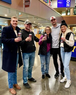 Luke Gulbranson Instagram - We couldn’t have scripted it better! 🍻🥅🏒

 @lukegulbranson came in for a Wild game and to see his beer, @happydoglager, now available at @xcelenergyctr! 🍺🍁 As he was buying beers for Wild fans, one of them just happened to be @twins’ @matt_wallner and family. Plus we met up with the happiest dog, @mnwildpup, and the Wild beat the Bruins. 👊

Let’s do it again tonight! Go Wild!

🍺 - @happydoglager, locally brewed light lager with a hint of maple 

📍- Section 101, Portable Bar

#wildbitesmn #mnwild #myxec #xcelenergycenter #happydoglager #saintpaul #twincities #stateofhockey