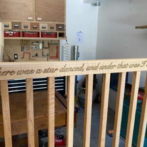 Luke Macfarlane Instagram - Finished the crib, and giving to my dear  Frinds @jessetyler @justinmikita you are going to be great fathers I hope it brings your new family member good sleep when they arrive soon ...also  Thanks to @craftedworkshop for the inspiration on the build. I made a few changes:) AND  respect for anybody who can tell me what the engraved quote is from.