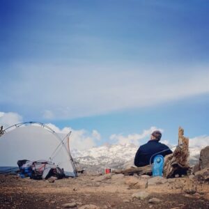 Luke Macfarlane Instagram - Weather rolling in, breaking camp at 3042 feet. Ritter Range in background #anseladamswilderness